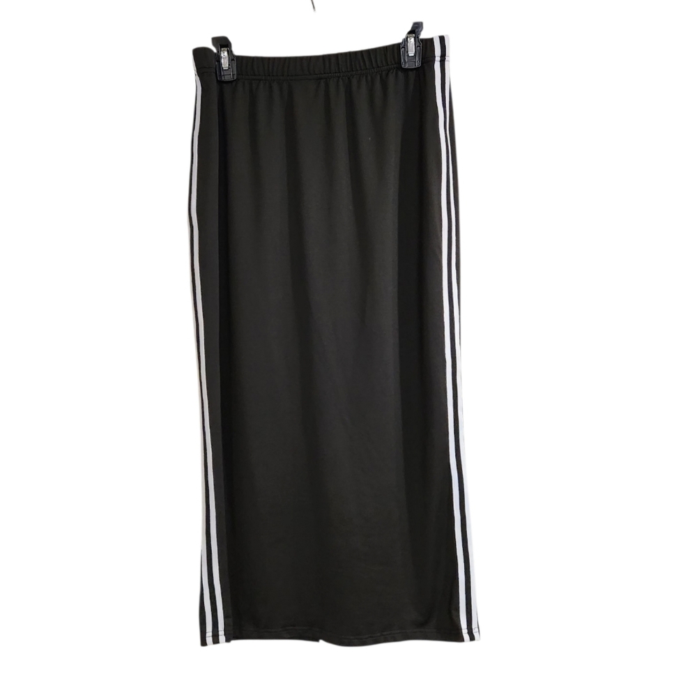 Zich Womens Sz XL Maxi Pencil Skirt  Side Stripes Black White Slit Back